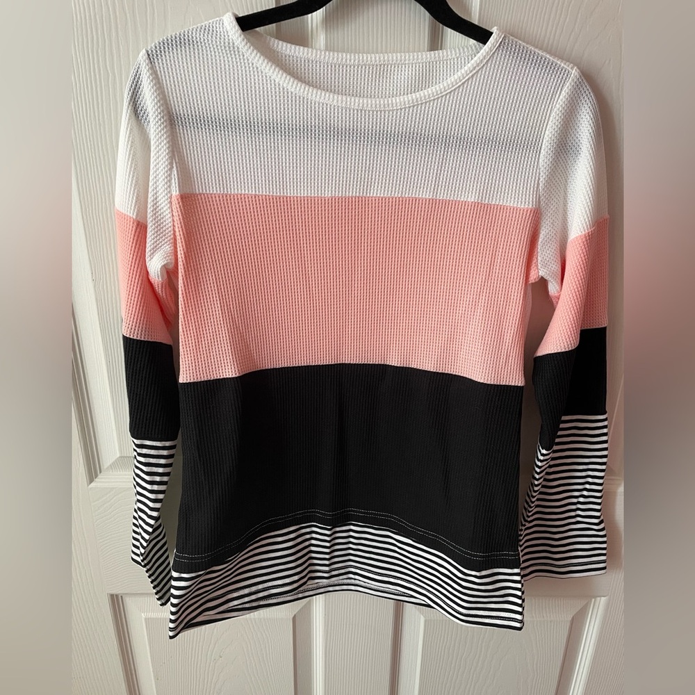 SALE❗️🎉New! White, Peachy Pink & Black Striped Shirt!🎉